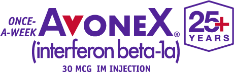 AVONEX 25+ Logo Once a week, IM injection